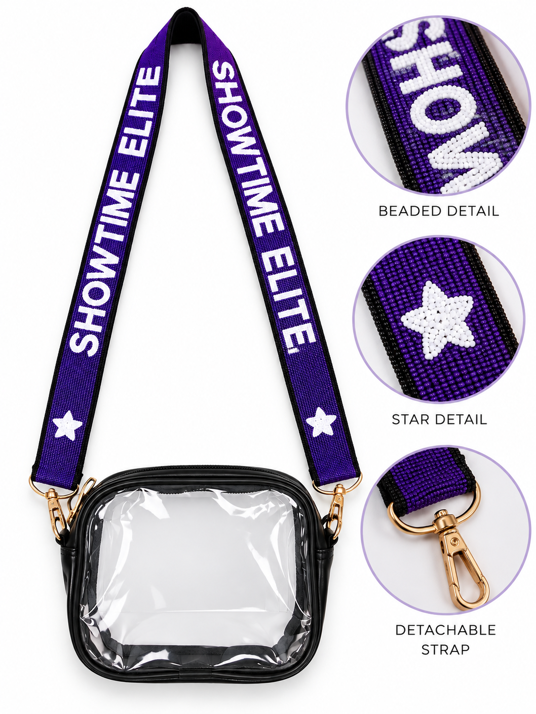 Showtime Elite Beaded Bag Strap with Clear Bag
